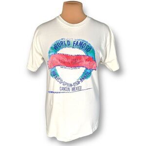 Vintage Carlos N Charlie T-shirt Essential White Cotton Blue Pink Logo Cancun